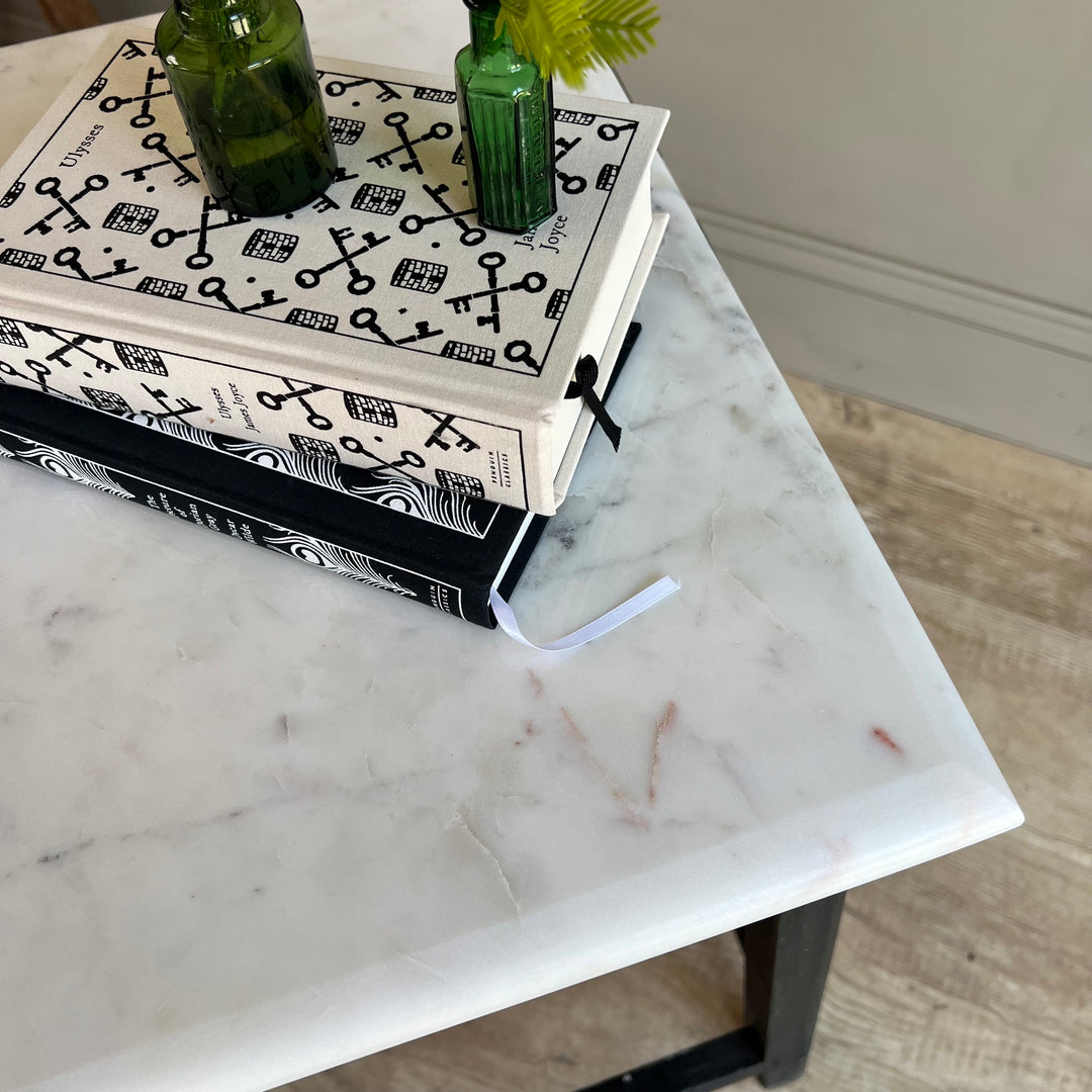 Vintage Polished Marble Top Square Side Table | Caister