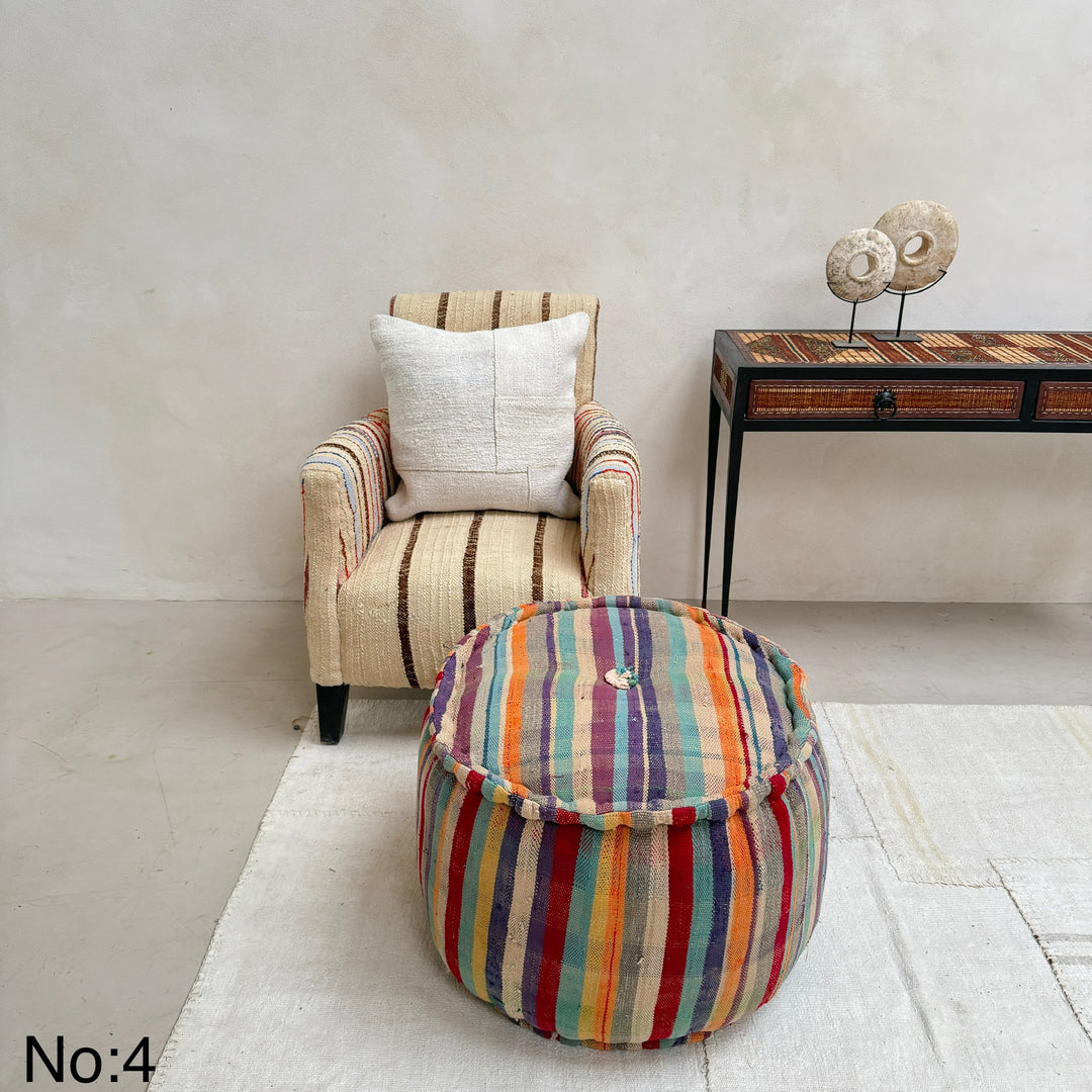 Vintage Moroccan Round Floor Pouf | Large