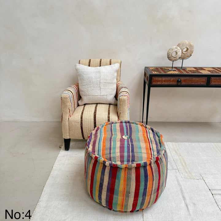 Vintage Moroccan Round Floor Pouf | Large