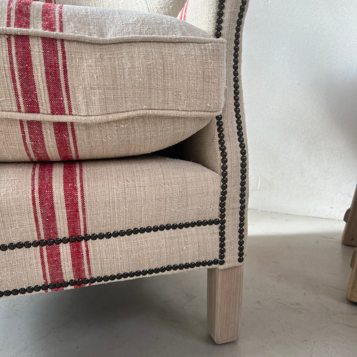 French Grain Sack Linen Armchair No:1
