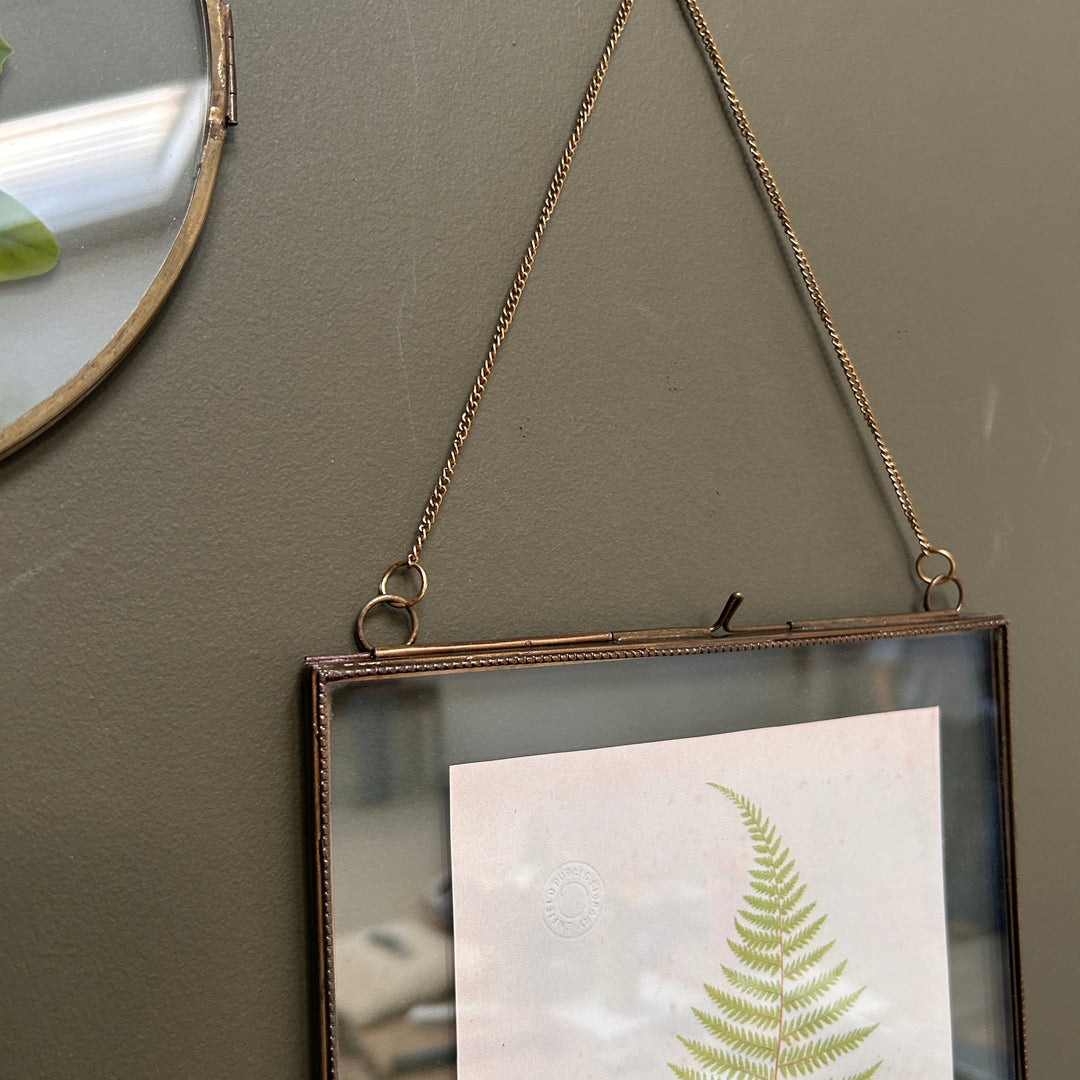 Antique Brass Glass Hanging Picture Frame