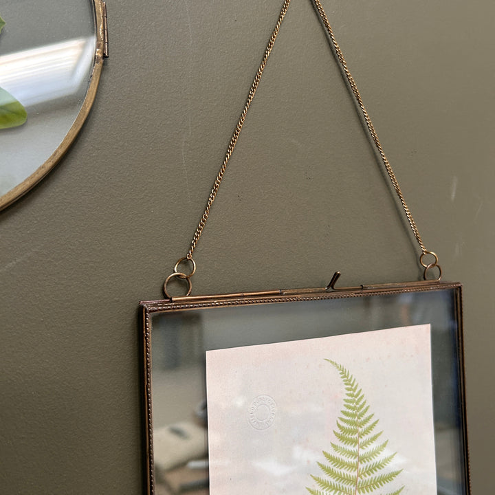 Antique Brass Glass Hanging Picture Frame