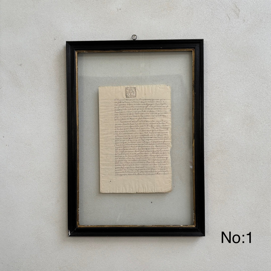 1700's Framed French Calligraphy Deeds