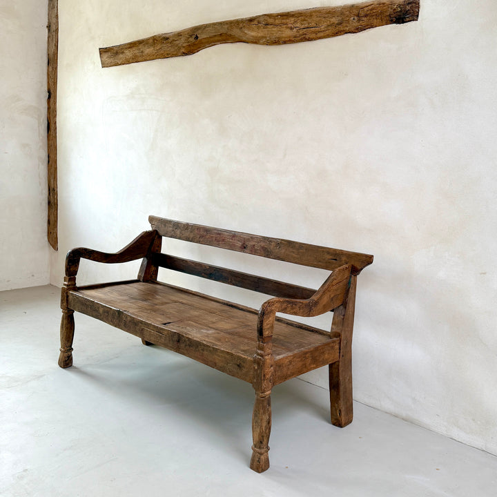 Large antique hand carved wooden bench