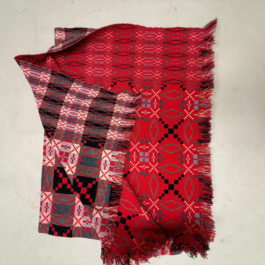 Vintage Red Welsh Tapestry Blanket