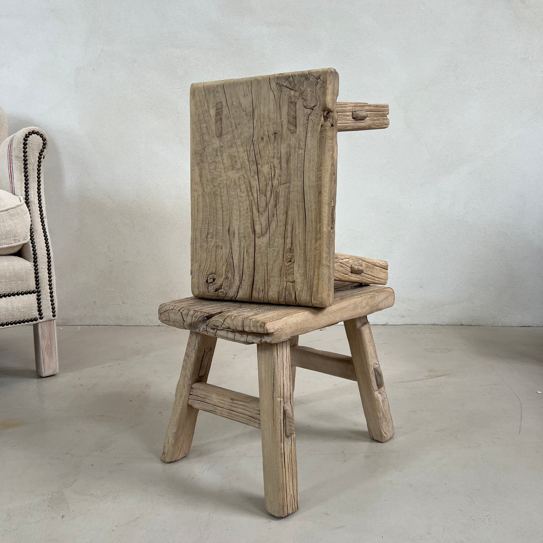 Antique rustic wood footstool | Chatsworth