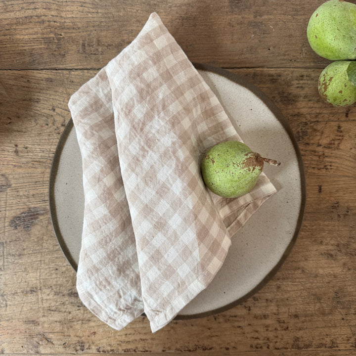 Oatmeal &amp; White Gingham Check Linen Napkin | 45x45cm