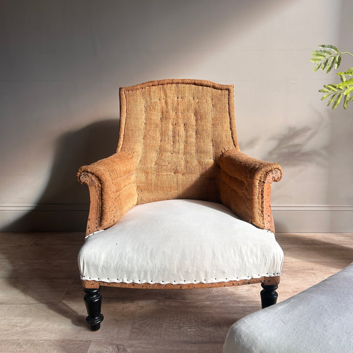 Antique French Deconstructed Armchair &amp; Footstool | Louise