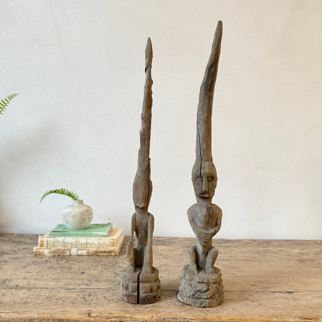 Antique Hand - Carved Wooden tribal head sculpture | Cayha