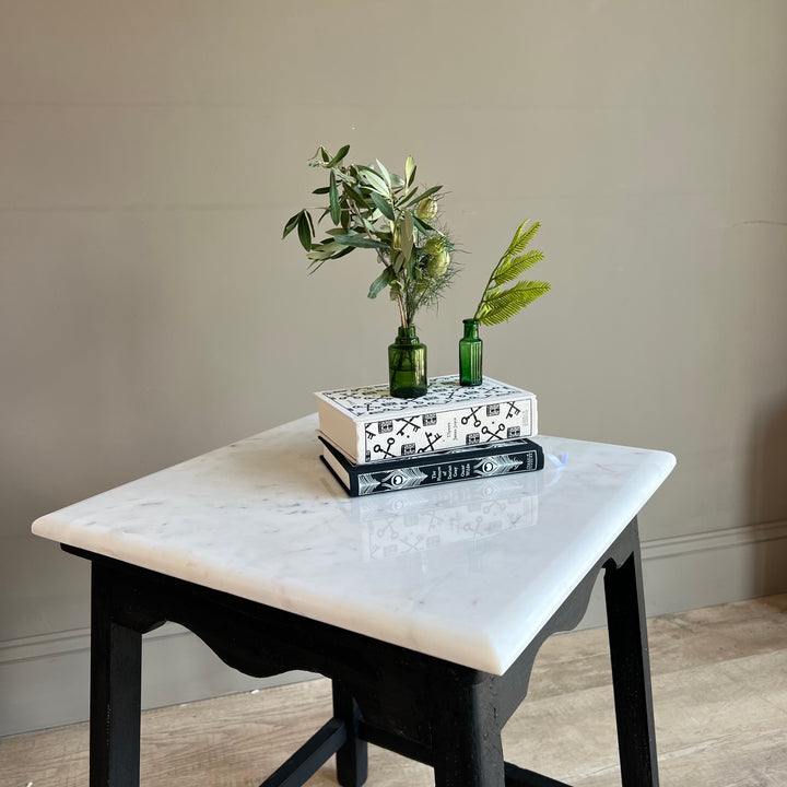 Vintage Polished Marble Top Square Side Table | Caister