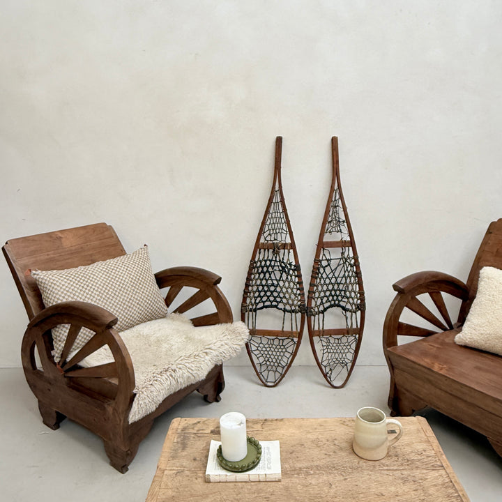 Antique Wooden and Leather Snowshoes