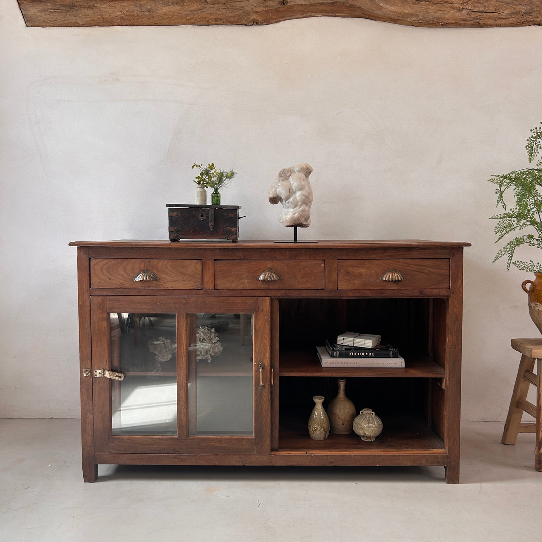 Antique Glazed Dark Wood Teak Sideboard With Drawers | Selena
