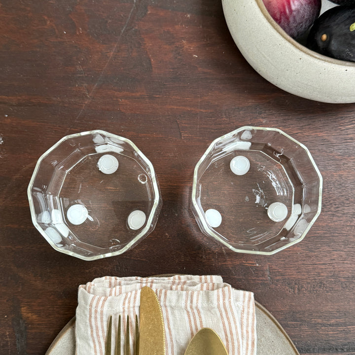 Clear decagon drinking glass | ball feet