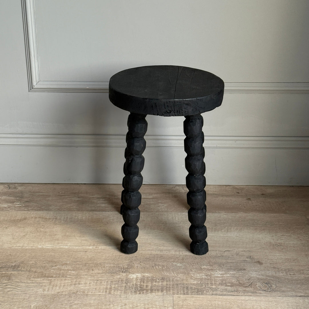 Black Wooden Bobbin Stool