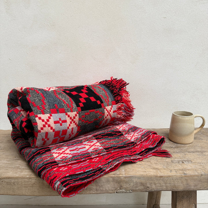 Vintage Red Welsh Tapestry Blanket