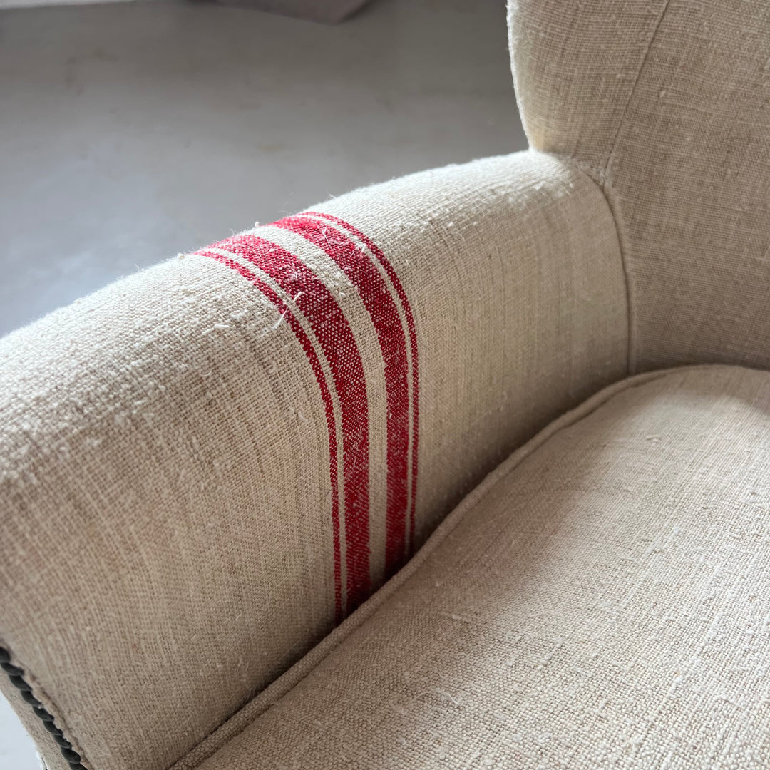 French Grain Sack Linen Armchair No:1