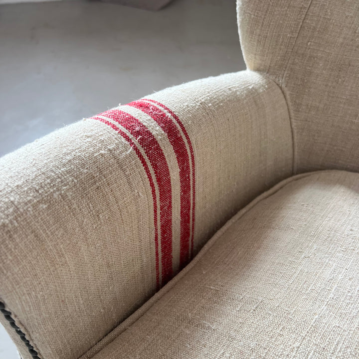 French Grain Sack Linen Armchair No:1