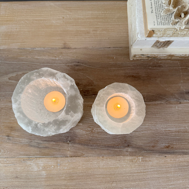 Ivory Selenite Tealight Holder