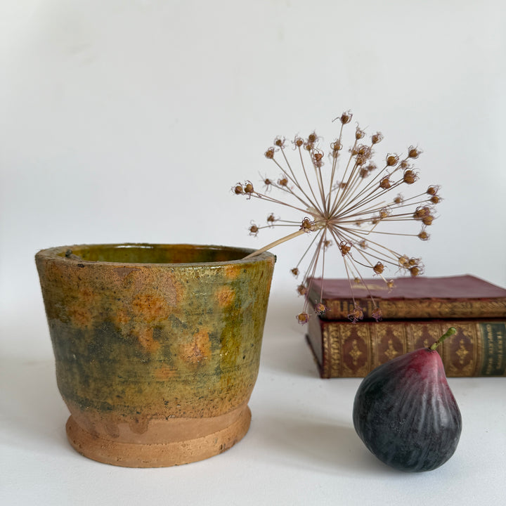 Stoneware ochre hand made plant pot low