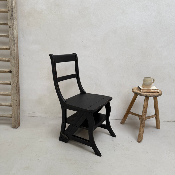 Vintage Black Folding Library Steps Chair