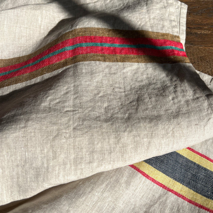 Linen tea towel multi stripe