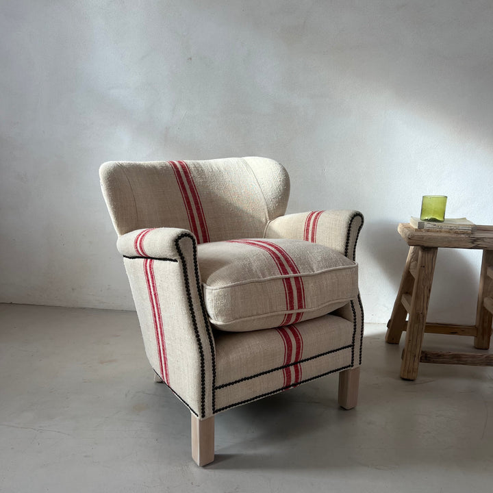 French Grain Sack Linen Armchair No:1