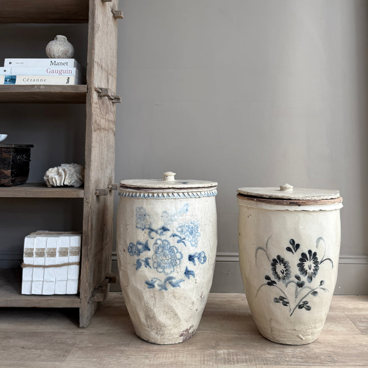 Large Antique Chinese Cizhou Storage Jar with Lid
