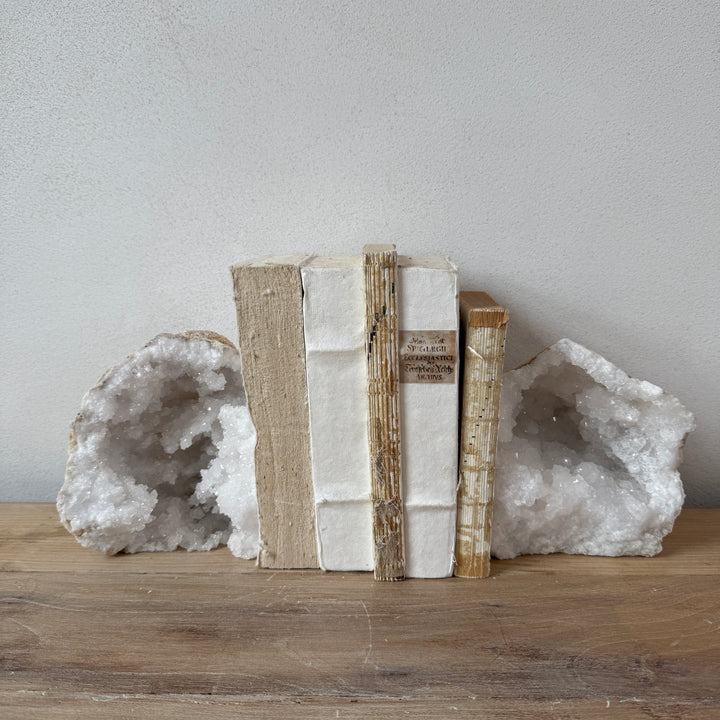 Geode limestone & crystal bookend pair