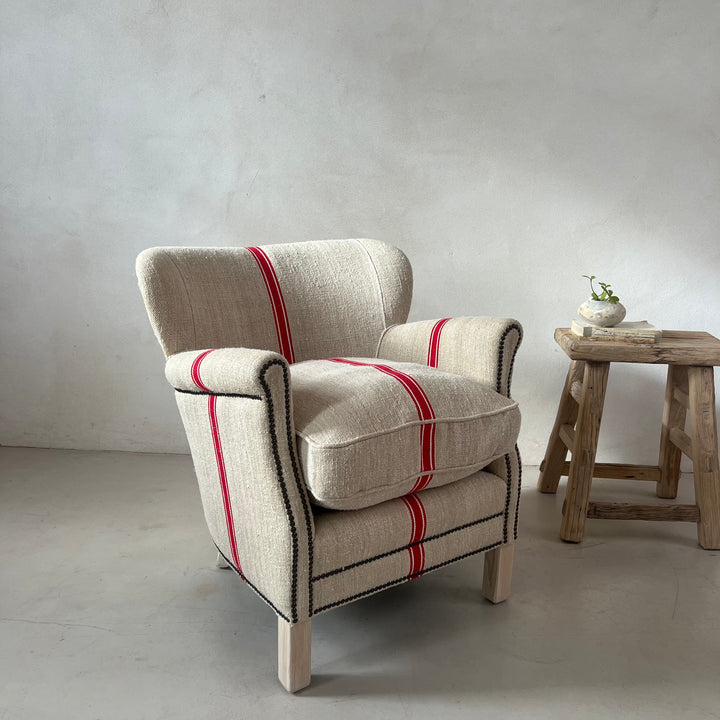 French Grain Sack Linen Armchair No:2