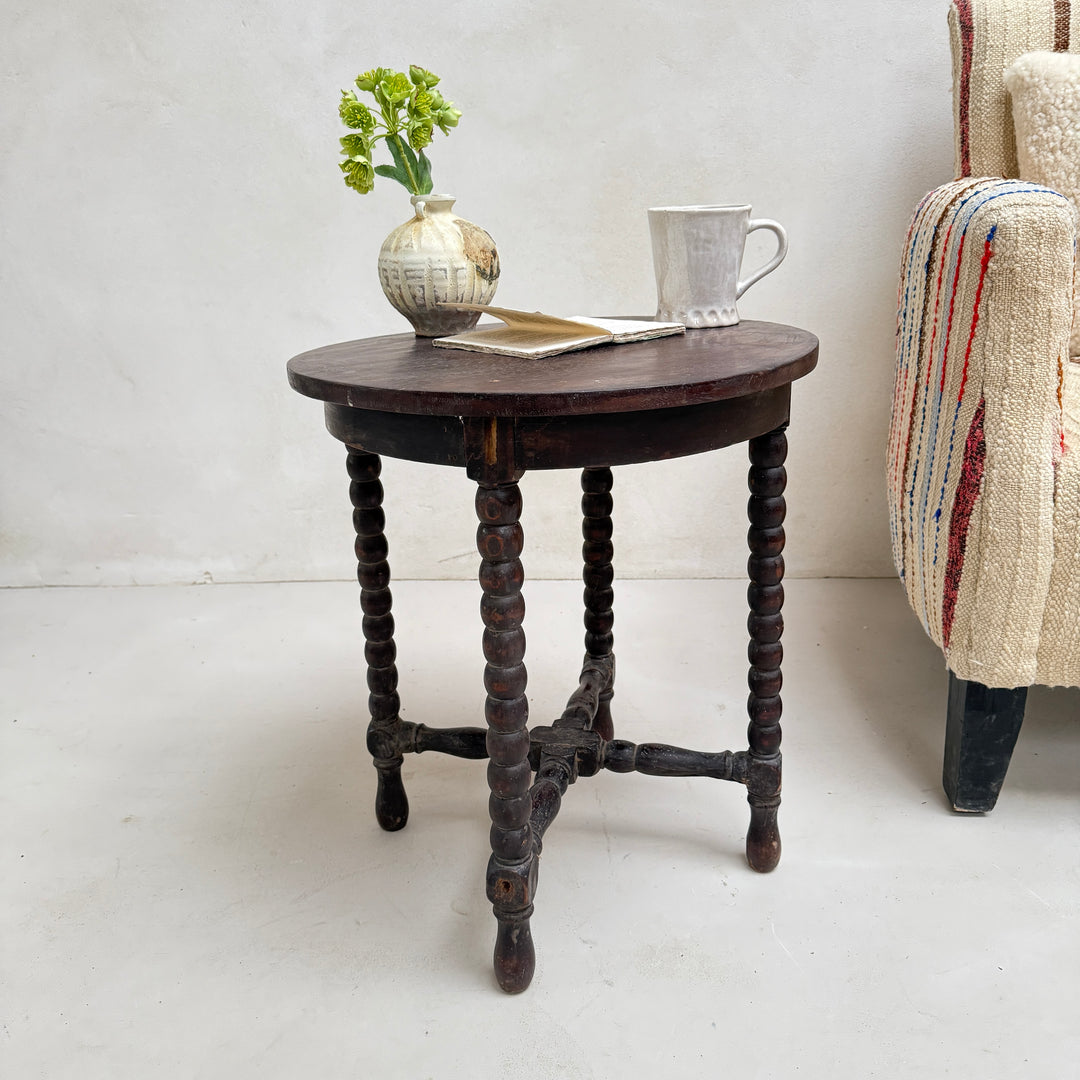 Vintage Dark Wood Bobbin Table