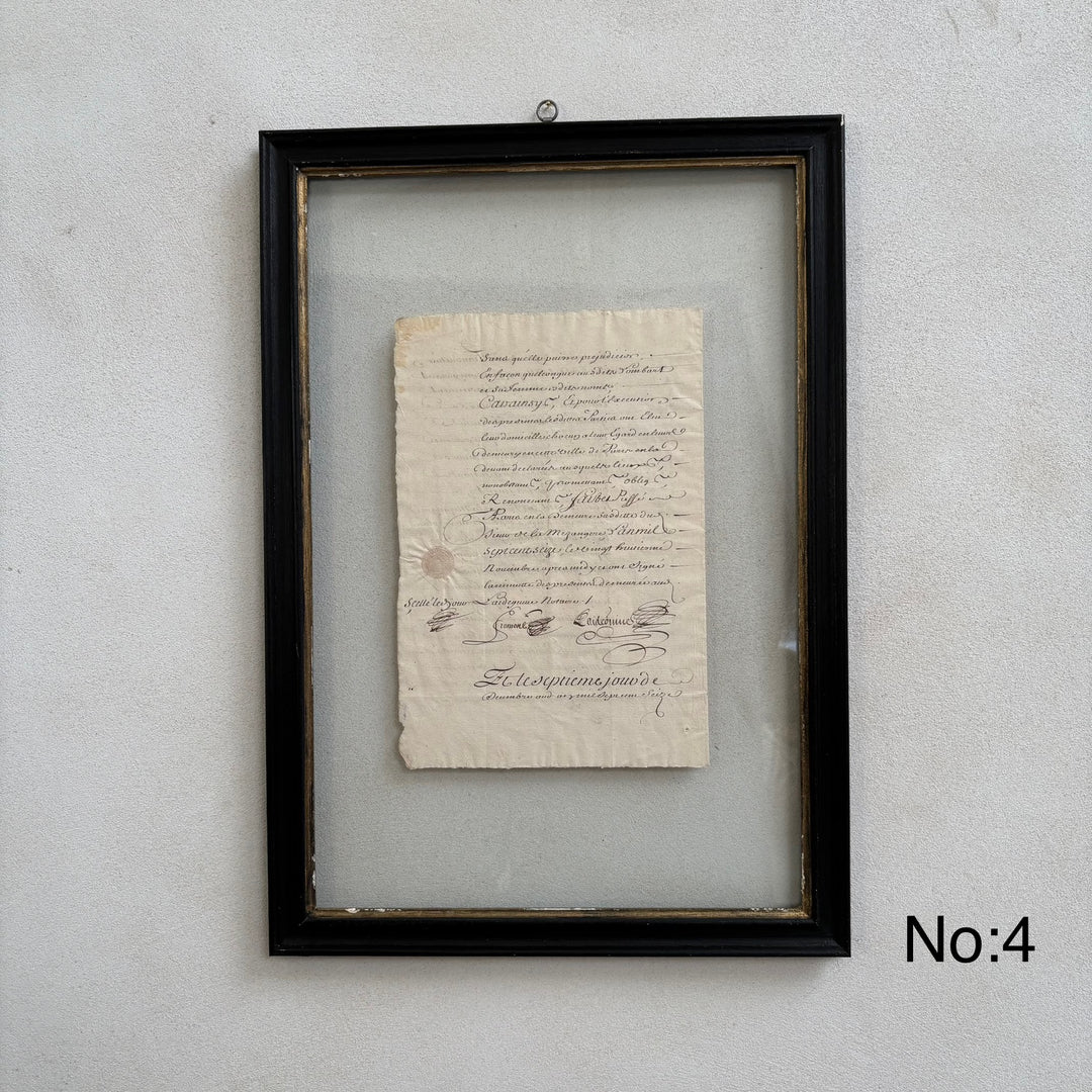 1700's Framed French Calligraphy Deeds