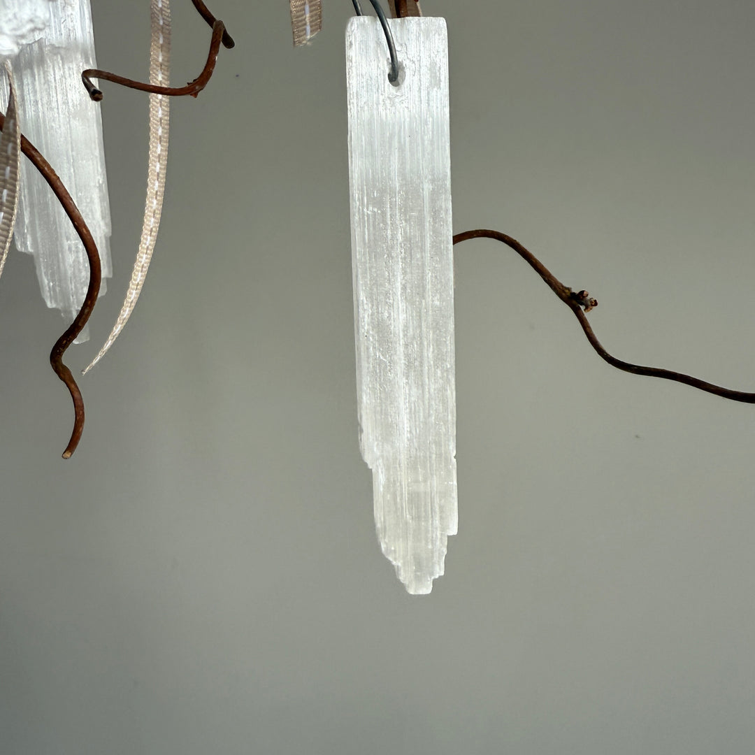 Set of six selenite crystal ornaments