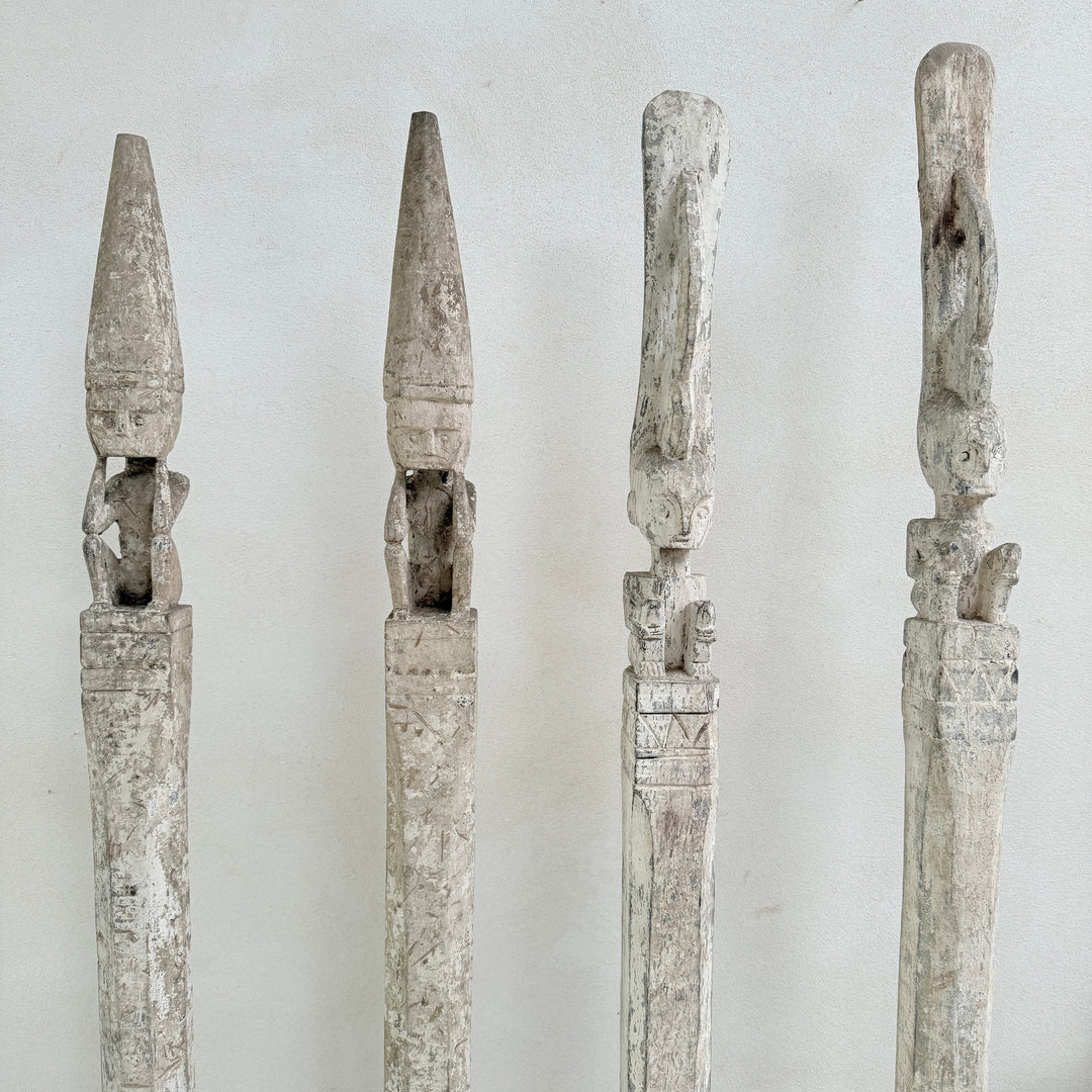 Antique Tribal totem pole - white