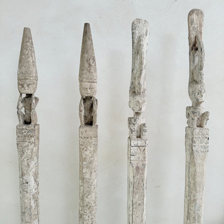 Antique Tribal totem pole - white