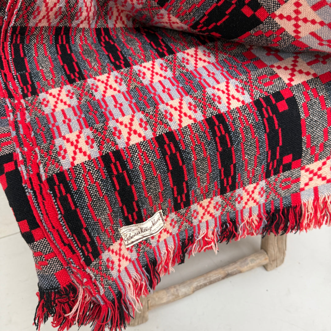 Vintage Red Welsh Tapestry Blanket