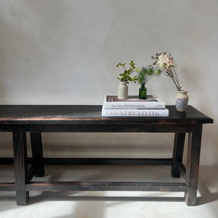 Antique Dark Teak Utility Hallway Bench | Yuni