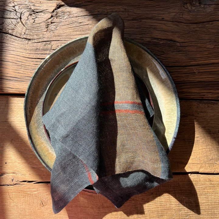 Checked linen napkin Indigo & Rust