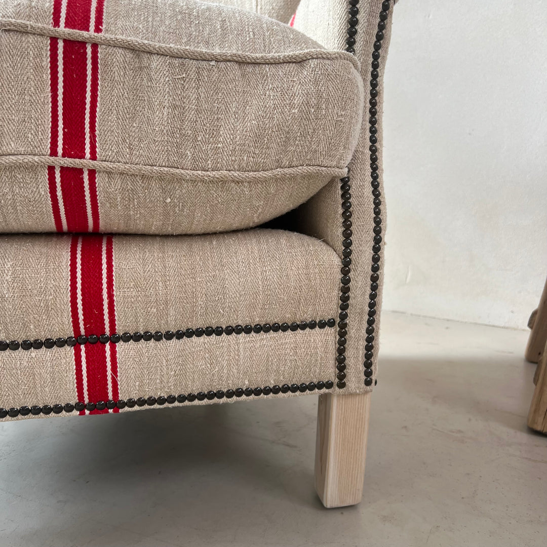 French Grain Sack Linen Armchair No:2