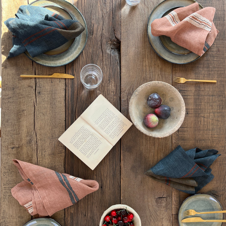 Striped linen napkin Blush & Indigo