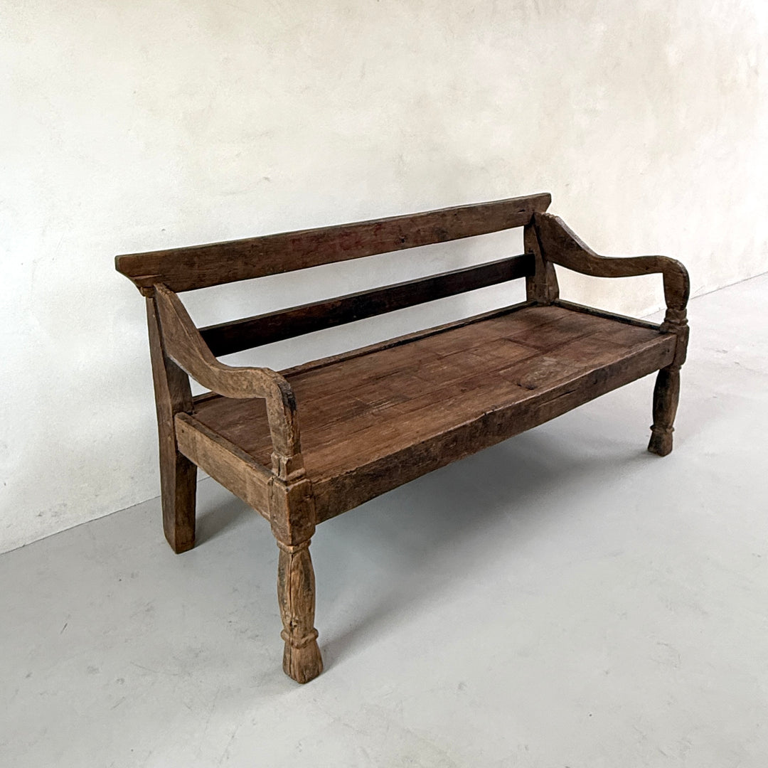 Large antique hand carved wooden bench