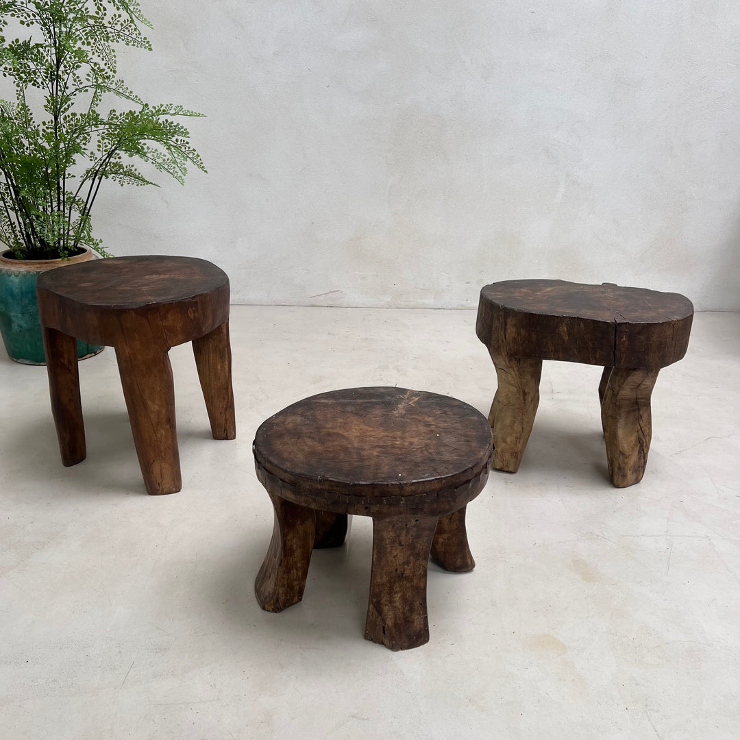 Antique Hand-carved Dark Wood Stools
