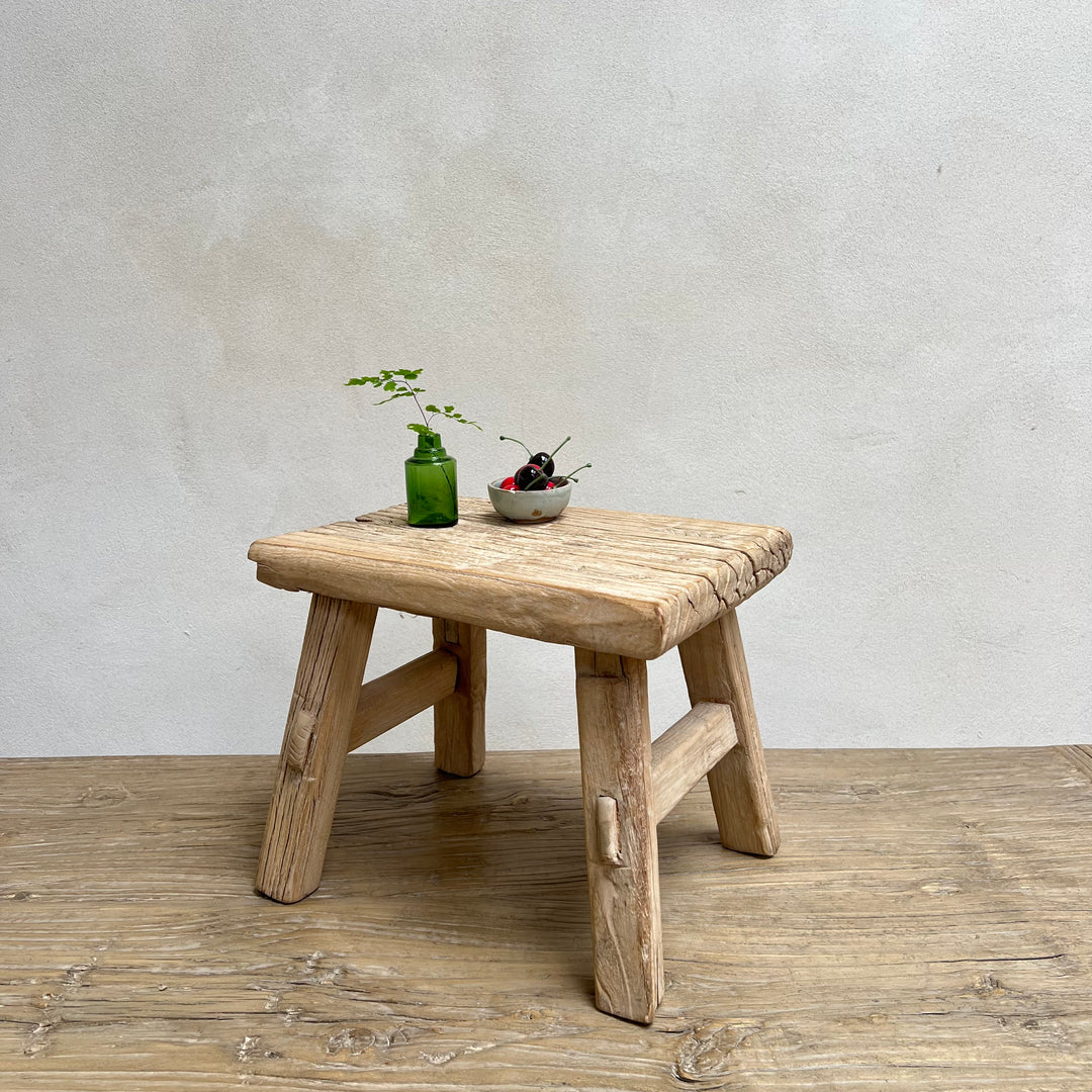 Antique rustic wood footstool | Chatsworth