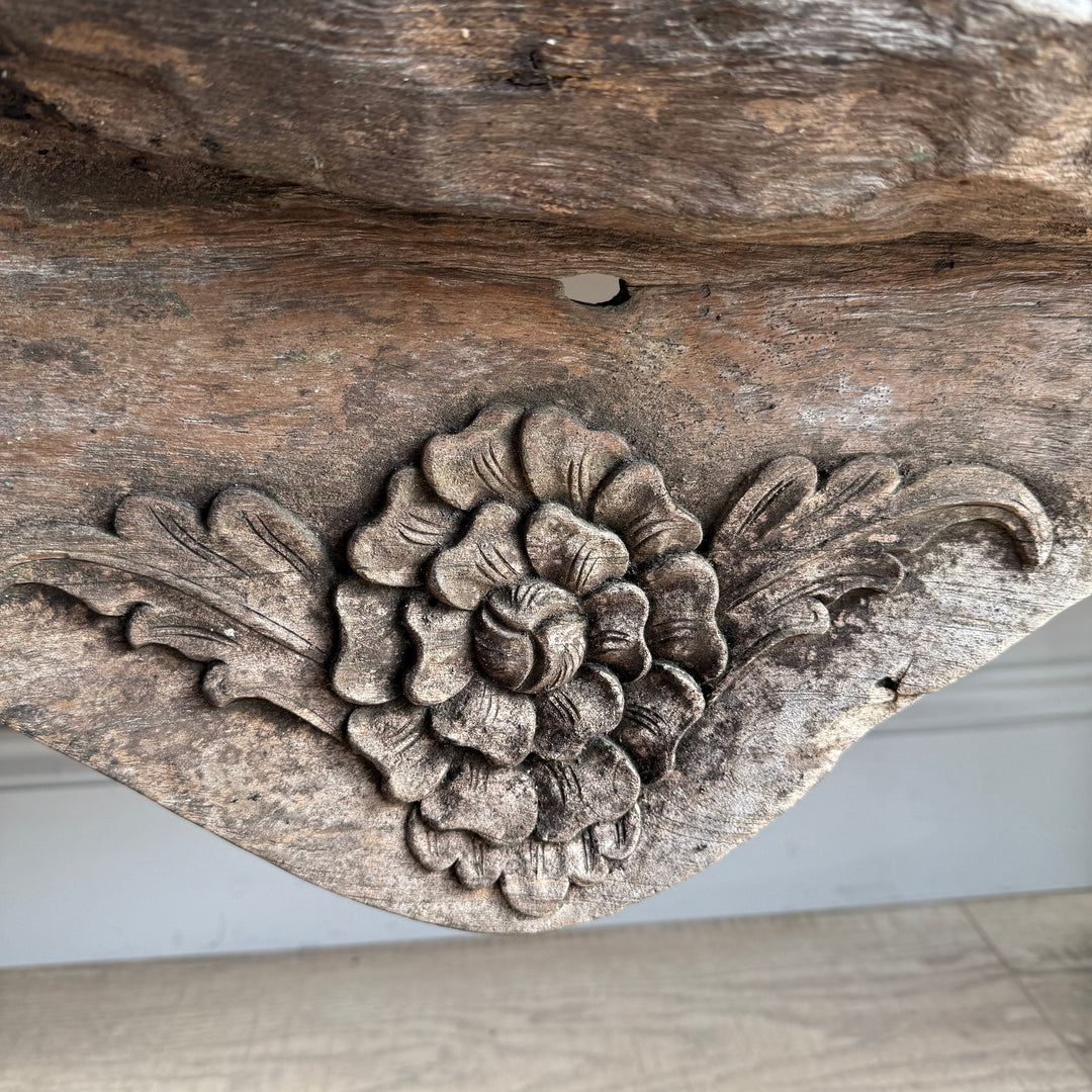 Antique Indonesian weathered carved bench