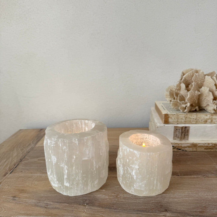 Ivory Selenite Tealight Holder