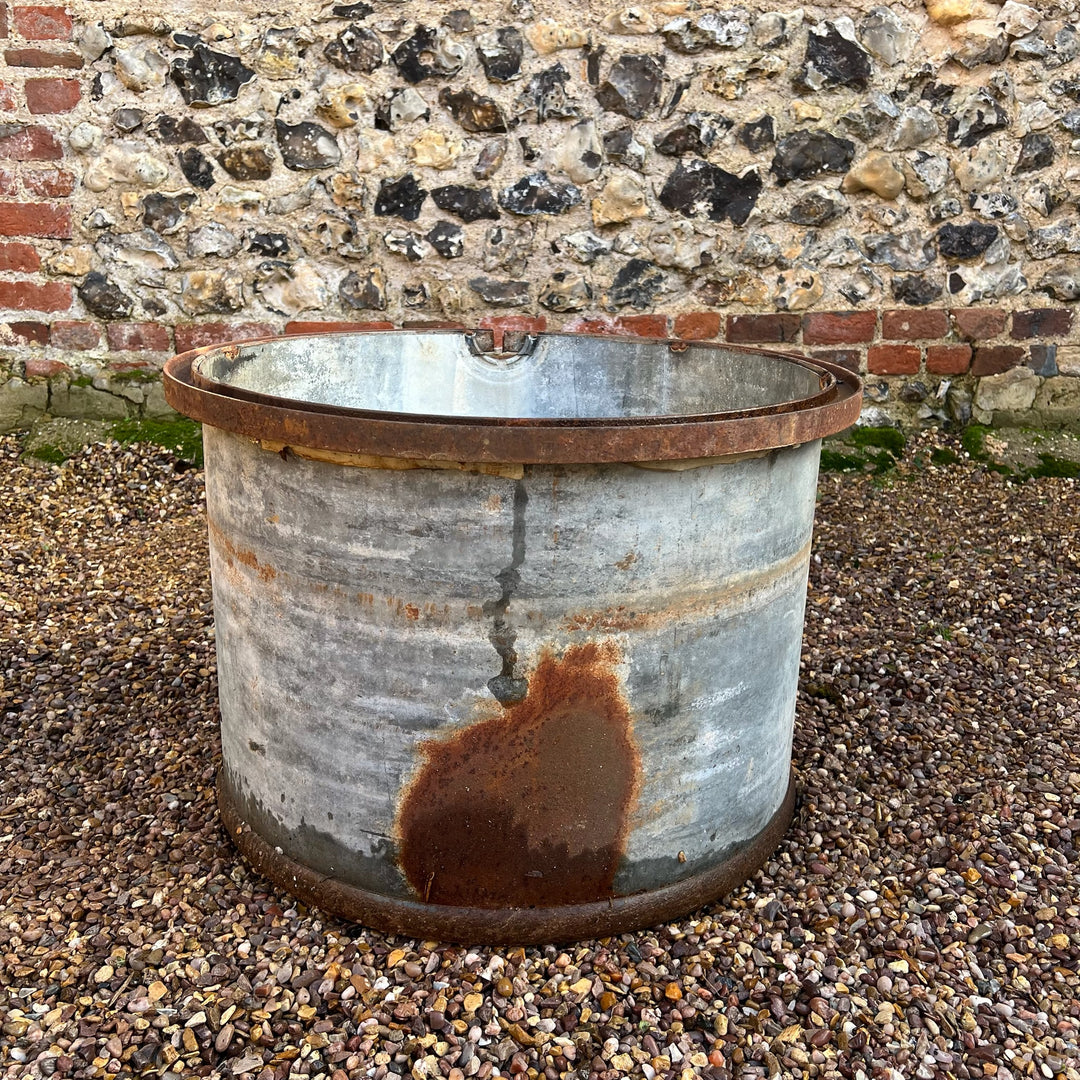Vintage Round Galvanised Olive Tree Planter