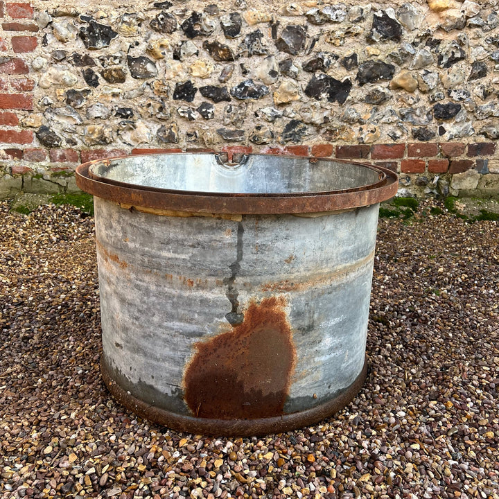 Vintage Round Galvanised Olive Tree Planter