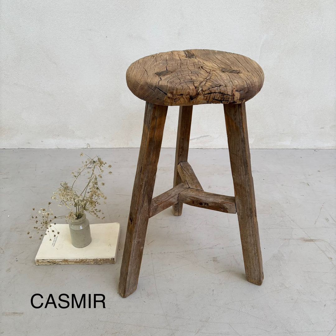 Antique Rustic Round Top Stool