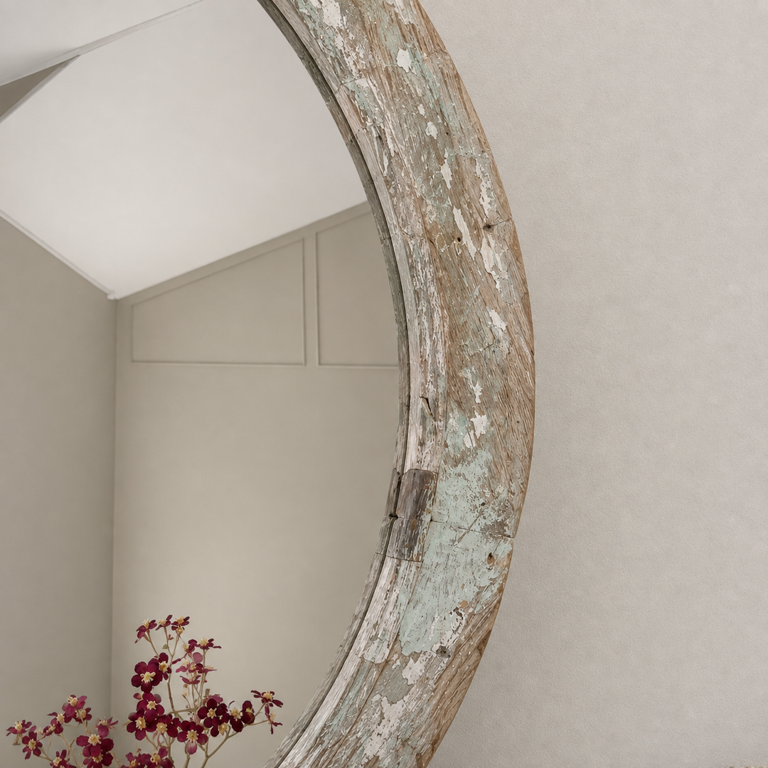 Rustic Round Wooden Mirror | Zellie
