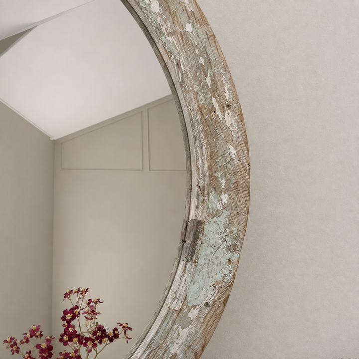 Rustic Round Wooden Mirror | Zellie