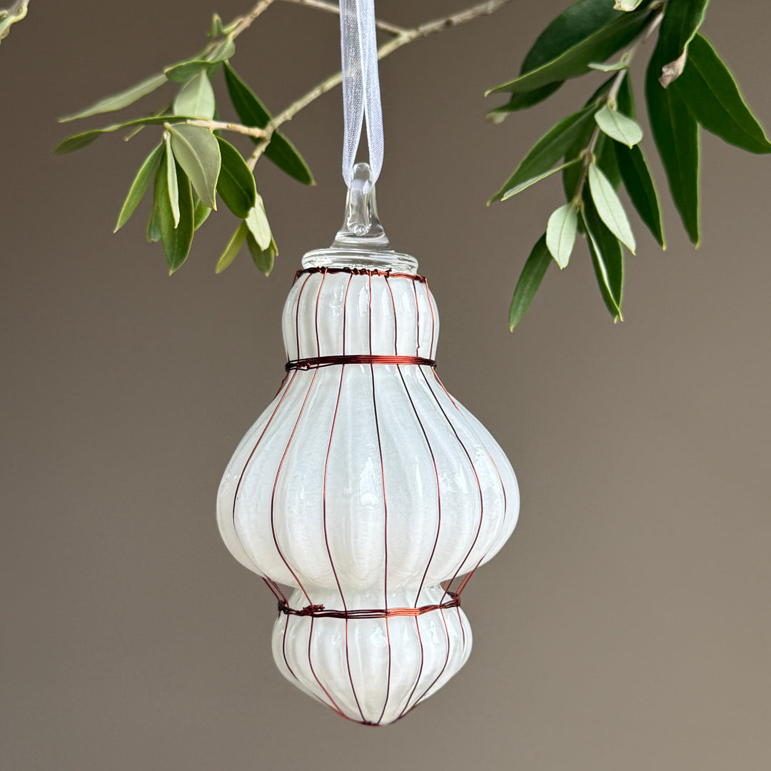 White Glass &amp; Copper Bauble Christmas Decoration